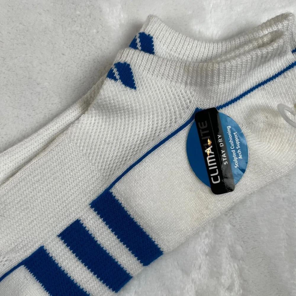 Adidas Climalite No Show Athletic Socks White Blue Cushioned Arch Support 123